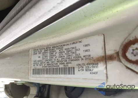 2002 Toyota Tacoma Base V6 z USA, uszkodzony, nr VIN 5TEHN72N42Z044608